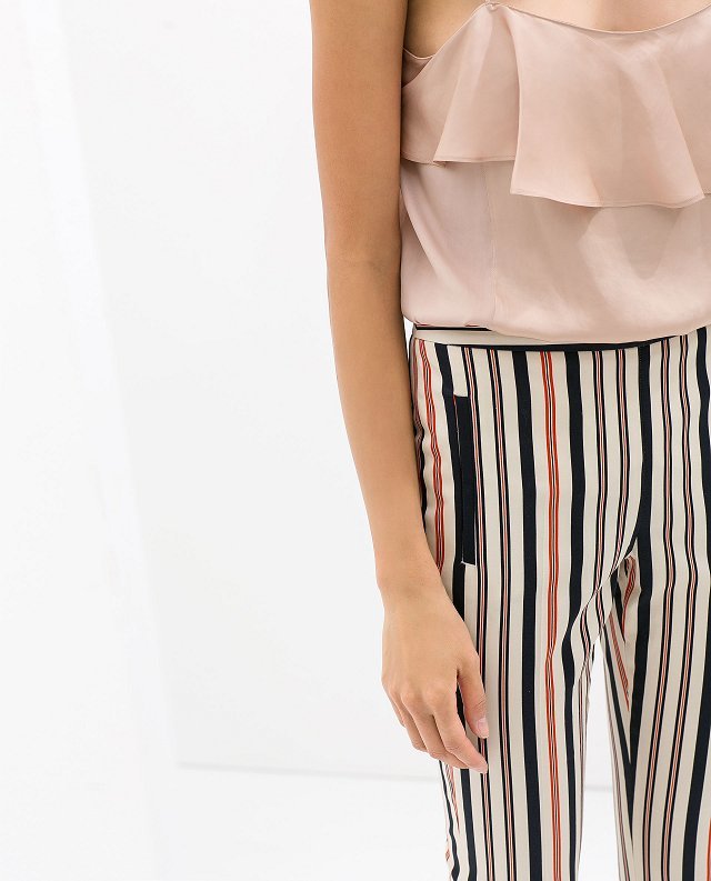 Color Striped Printed Pencil Trousers