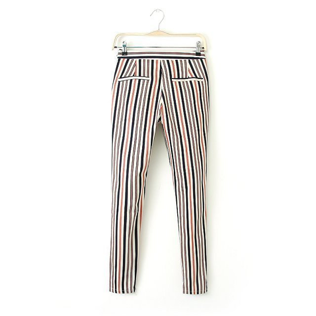 Color Striped Printed Pencil Trousers
