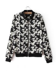 Flowers Printed V-neck Bomber Jackets ASOS Inspired Casual Coats with Zipper