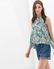 Floral Printed O-Neck Sleeveless T-shirt Casual Tops with Button on Back