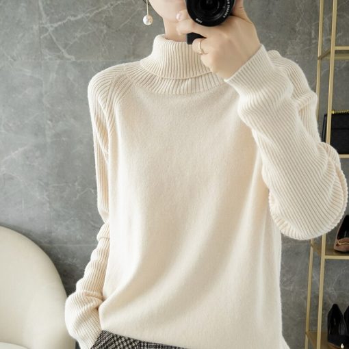 turtleneck sweater women genuine wool pullover striped long sleeves ...